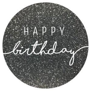 Stickers Rond ’Happy Birthday’ Glitter Antraciet/Wit