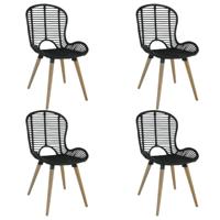 Eetkamerstoelen 4 st natuurlijk rattan zwart