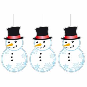 Kerst hangdecoratie sneeuwpop - 3x stuks - 41 x 25 cm - Winter sneeuw thema versieringen - Karton