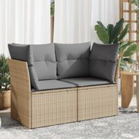 Tuinbank 2-zits met kussens poly rattan beige - thumbnail