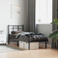 Bedframe met hoofdbord metaal zwart 75x190 cm