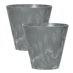 Bloempot/plantenpot voor buiten - Set van 2x stuks - kunststof - steengrijs - D20 x H19 cm - 3,5 lit