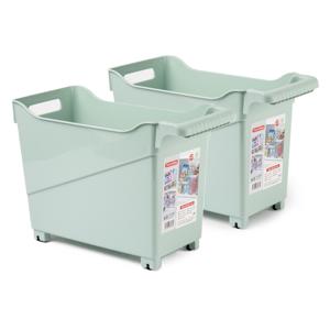 Opslag/opberg trolley container - 2x - mintgroen - op wieltjes - L38 x B18 x H26 cm - kunststof