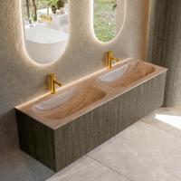 Badmeubel Mondiaz Kurve-Dlux | 150 cm | Meubelkleur Shadow | Wastafelkleur Arena | Solid surface | Wasbak beide zijden spoelbak | 2 kraangaten