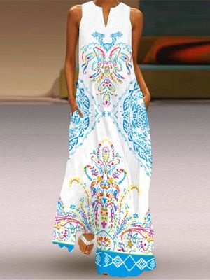 Vintage Bloemen Gedrukt Uitspraak Plus Maat Mouwloos V Nek Casual Breien Jurk Vintage Bloemen Gedrukt Uitspraak Plus Maat Mouwloos V Nek Casual Breien Jurk