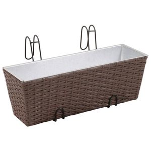 The Living Store Hangplantenbakkenset - Rattan - 2 poten - Zinken potten - Bruin