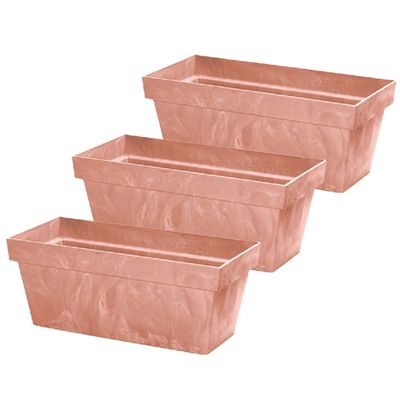 3x stuks beton-look plantenbakken/bloembakken kunststof 59 x 26 x 23 cm terra cotta