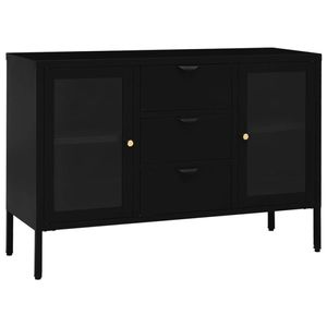 The Living Store Dressoir - Staal - Gehard Glas - 105 x 35 x 70 cm - Zwart