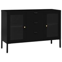 The Living Store Dressoir - Staal - Gehard Glas - 105 x 35 x 70 cm - Zwart - thumbnail