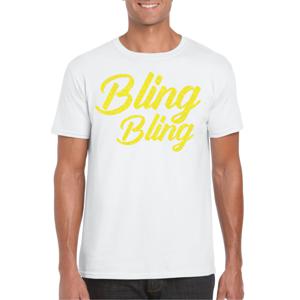 Verkleed T-shirt voor heren - bling - wit - geel glitter - glitter and glamour - carnaval