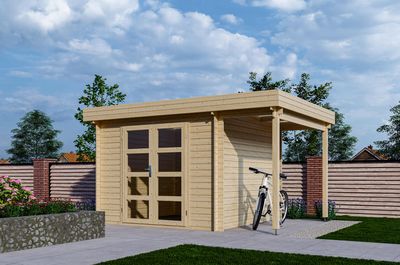Interflex 331M Blokhut 300x300 met luifel 110 cm 28 mm vuren groen geïmpregneerd