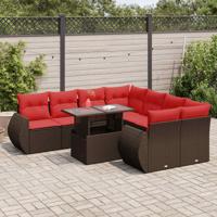 9-delige Loungeset met kussens poly rattan acacia bruin