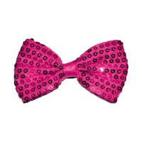 Carnaval verkleed vlinderstrikje met glitter pailletten - fuchsia roze - polyester - heren/dames