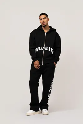 Equalité Varsity Oversized Full Zip Hoodie Heren Zwart - Maat XS - Kleur: WitZwart | Soccerfanshop