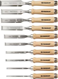 Promat Steekbeitelset | 6,8,10,12,16,20,22,24,26,30 mm | heft van wit beukenhout Ulm vorm | 10-delig | doos - 4000815371 - 4000815371