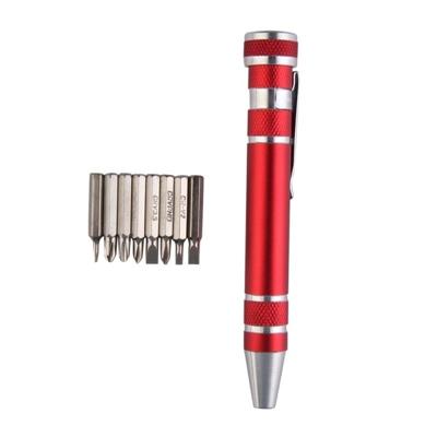 8 in 1 multifunctionele mini aluminium gereedschaps stift schroevendraaier set (rood)