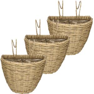 3x stuks balkonmand/plantenmand/plantenbak lichtbruin rotan 38 cm