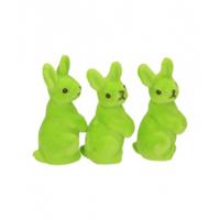 Kleine decoratie paashaasjes - groen - 5 cm - set 6x stuks - polyester