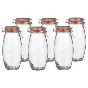 Voorraadpot/bewaarpot - 6x - 1.9L - glas - met beugelsluiting - D12 x H25 cm