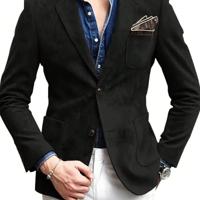 Bon&Bon Men's Suede Blazer - Slim Fit Faux Leather Sport Coat, Orange Black / L
