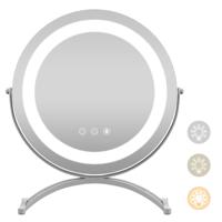 30 cm Ronde Make-Up Spiegel met LED Verlichting Intelligente Touch Control 3-Kleuren Dimbare Verlichting 360° Draaibaar Metalen Frame Wit
