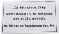 BÜNTE bord statische belasting "fiets-aanhanger load plate 75 kg 105x74 mm