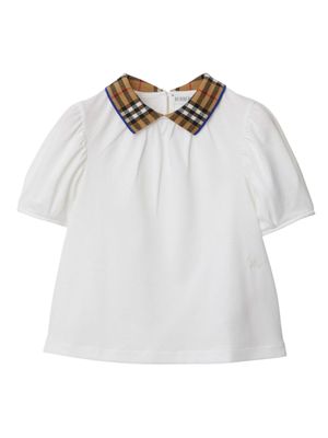 Burberry Kids polo en coton à col à carreaux - Blanc