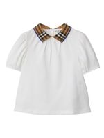 Burberry Kids polo en coton à col à carreaux - Blanc