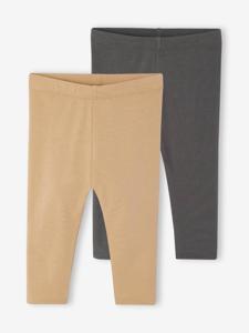 Set van 2 lange baby-leggings meisje okergeel