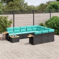 11-delige Loungeset met kussens poly rattan zwart