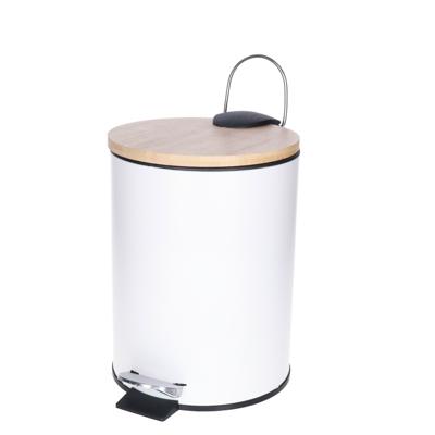 Tendance Badkamer prullenbak/afvalbak Bamboo vibe - soft close - wit - 3 liter - metaal