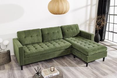 Retro hoekbank STOCKHOLM 220cm Groen corduroy stof Spring Core 3-zits - 44152