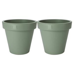 Pro Garden Plantenpot/bloempot - 2x - Tuin buiten - kunststof - groen - D30 cm - Plantenpotten