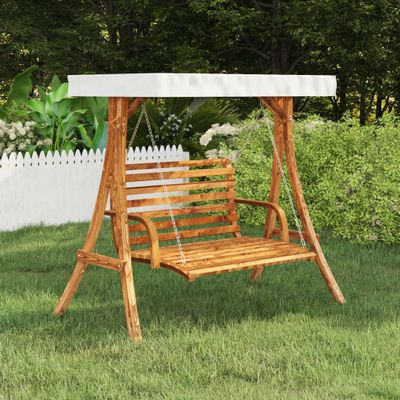 VidaXL Schommelframe met crèmekleur dak gebogen hout met teakafwerking