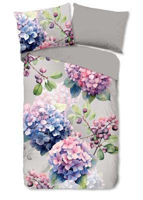 Good Morning Dekbedovertrek "hortensia bloemen" - Grijs - (140x200 cm) - Katoen