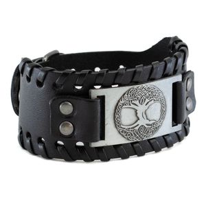 Verstelbare Viking Armband Noorse Levensboom Kunstleer Zilverkleurig