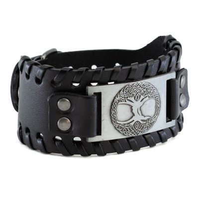 Verstelbare Viking Armband Noorse Levensboom Kunstleer Zilverkleurig