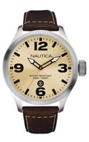 Nautica horlogeband A12564G Leder Bruin 24mm + wit stiksel - thumbnail