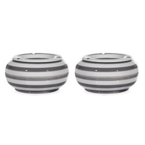 2x Grote ronde terras asbakken/stormasbakken grijs/wit gestreept 23 cm