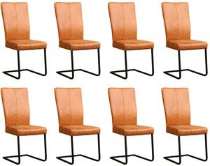 Set van 8 Cognac leren industriële eetkamerstoelen Dare - poot vierkant zwart - Vintage Leer Cognac (cognac leer)