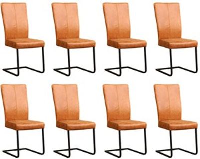 Set van 8 Cognac leren industriële eetkamerstoelen Dare - poot vierkant zwart - Vintage Leer Cognac (cognac leer)