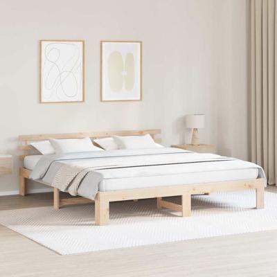 Bedframe met hoofdeinde Bruin 200 x 200 cm Massief grenenhout