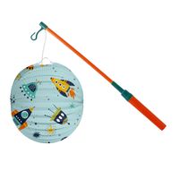 Bol lampion Space - licht blauw - 22 cm - papier - met lampionstokje - 40 cm