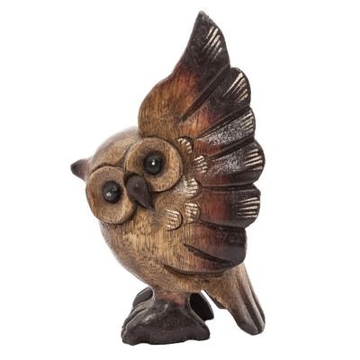 Houten Beeld Uil met Open Vleugels (12,5 cm)