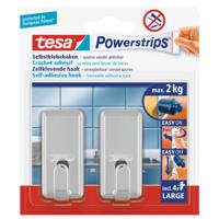 Tesa Powerstrips ophang haken - 2x - zilver - kunststof - 2 kg - voor tegels en glas - thumbnail