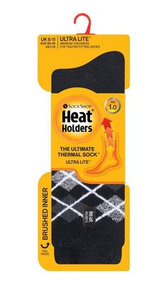 Mens ultra lite socks argyle maat 6-11 black