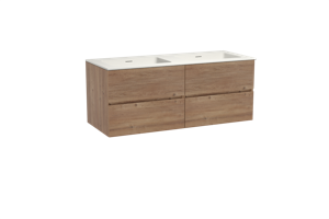 Storke Edge zwevend badmeubel 130 x 52 cm ruw eiken met Mata dubbele wastafel in solid surface