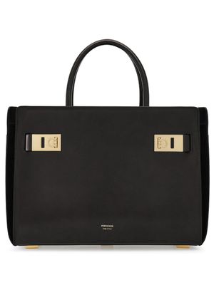 Ferragamo grand sac à main à boulces Gancini - Noir