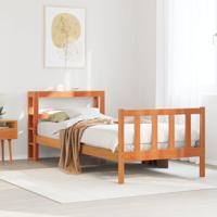 Bedframe met hoofdbord massief grenenhout wasbruin 90x200 cm