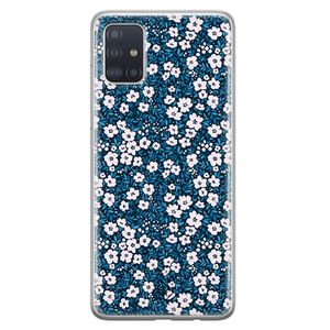 Samsung Galaxy A51 siliconen hoesje - Bloemen blauw